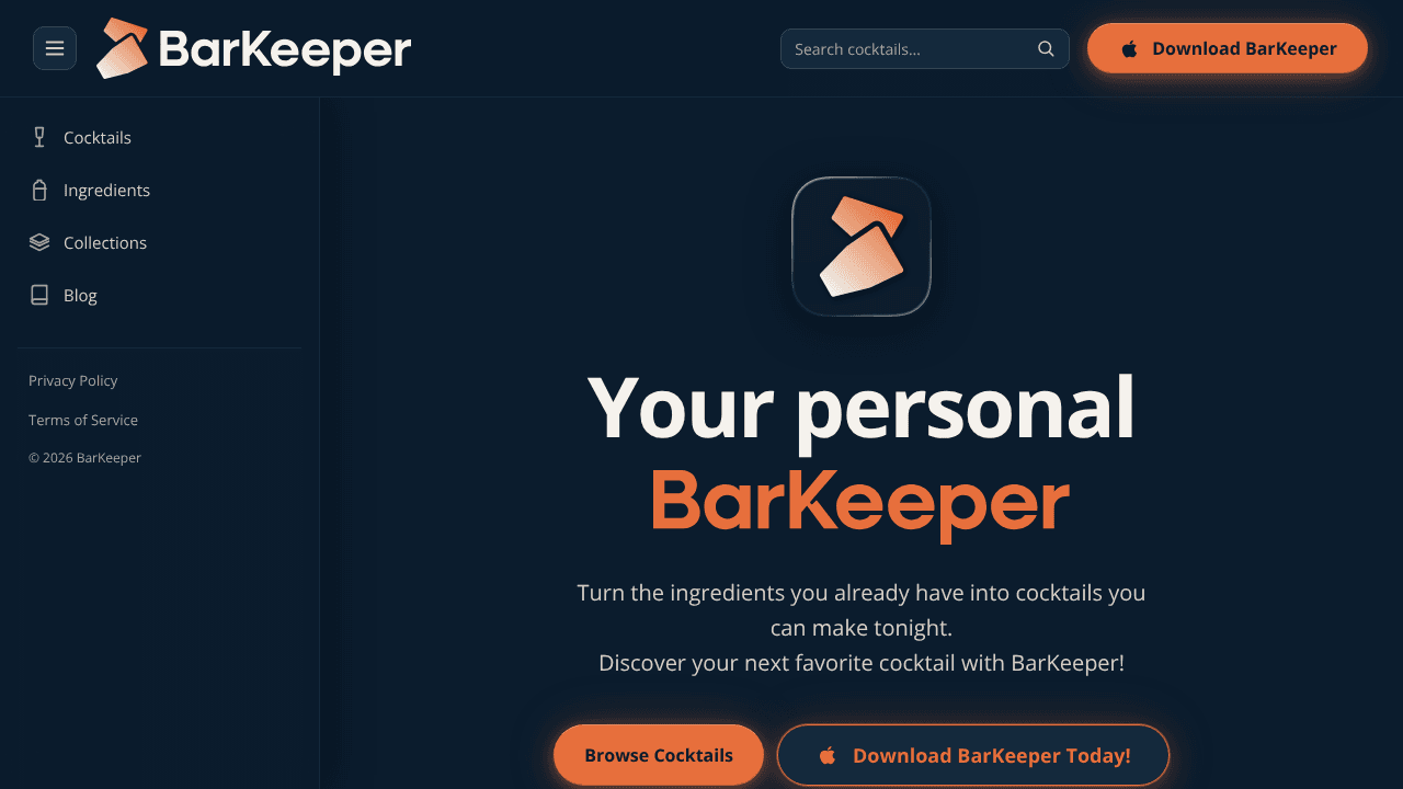 BarKeeper website screenshot
