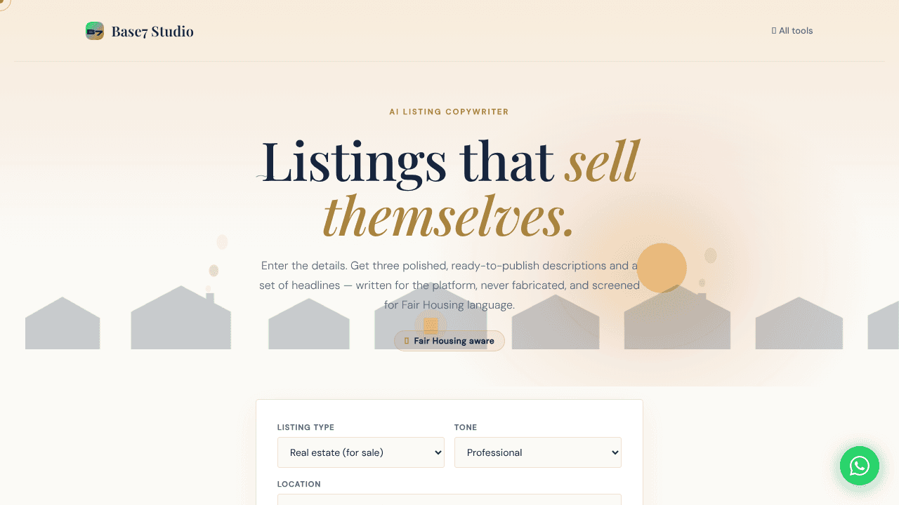 Base7 Listing Writer website screenshot