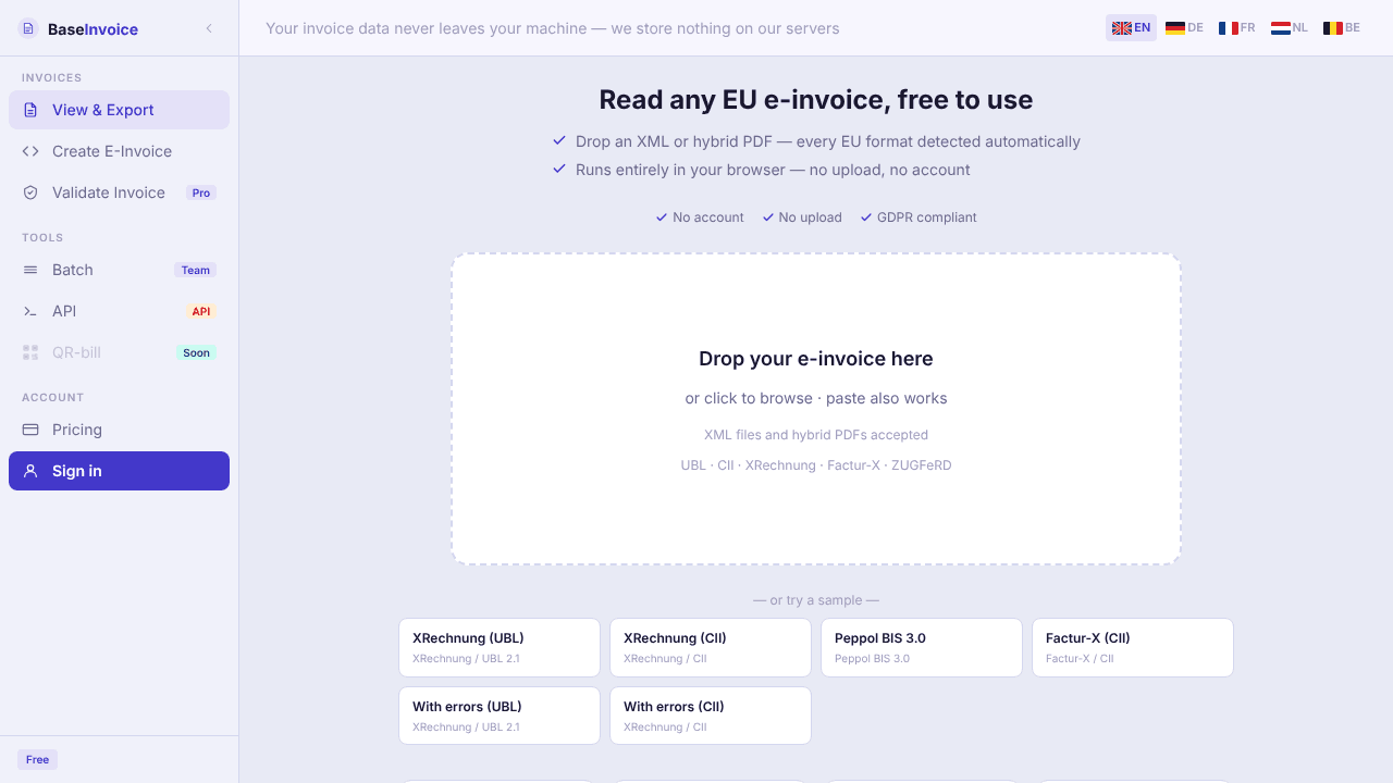 BaseInvoice website screenshot