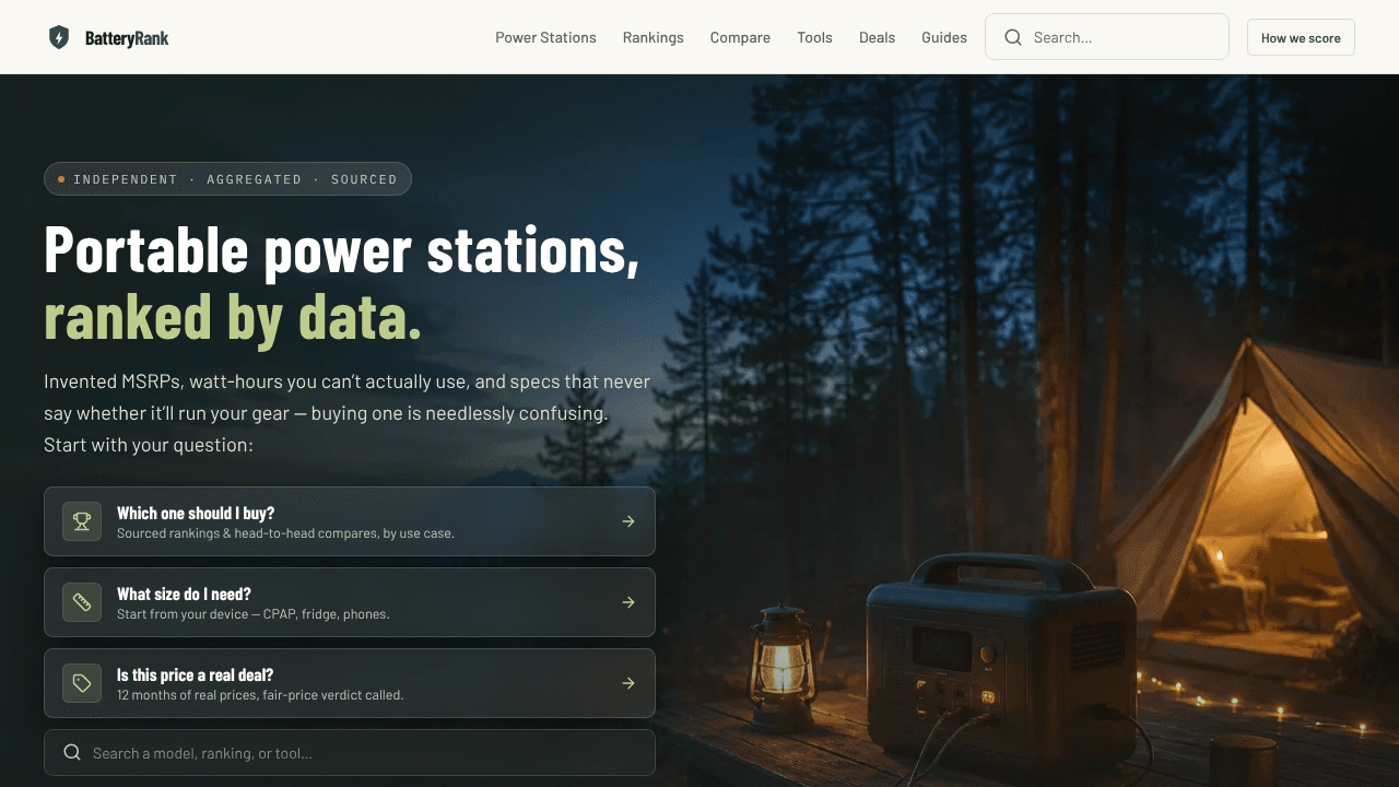 BatteryRank website screenshot