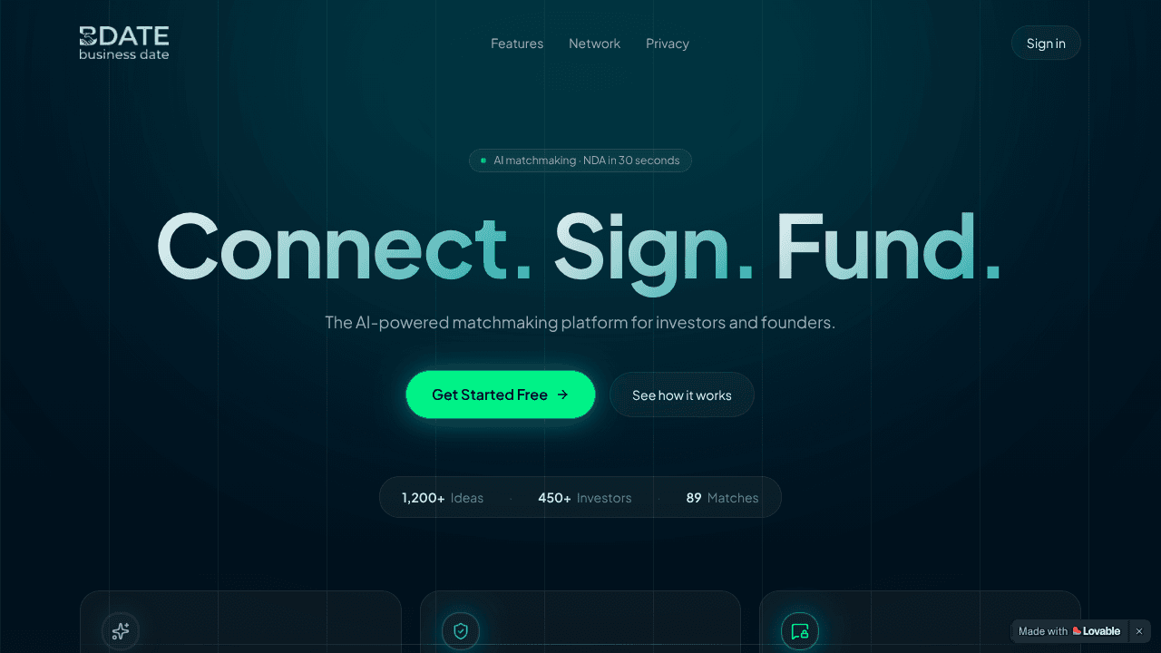 BDATE — Connect. Sign. Fund. website screenshot