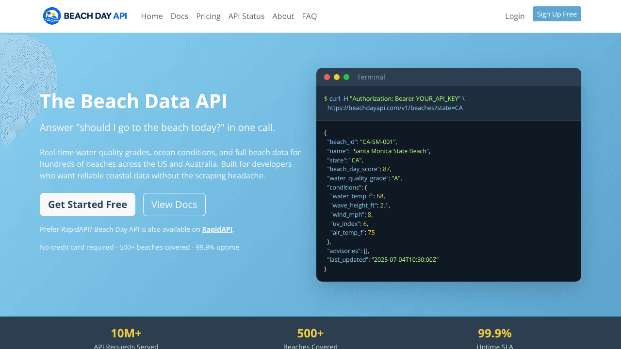 Beach Day API website screenshot