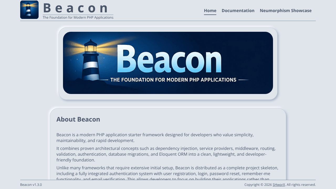 Beacon PHP website screenshot