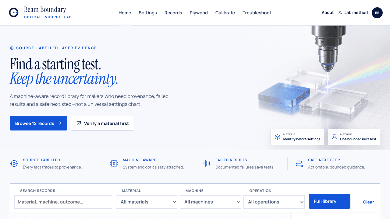 Beam Boundary website screenshot