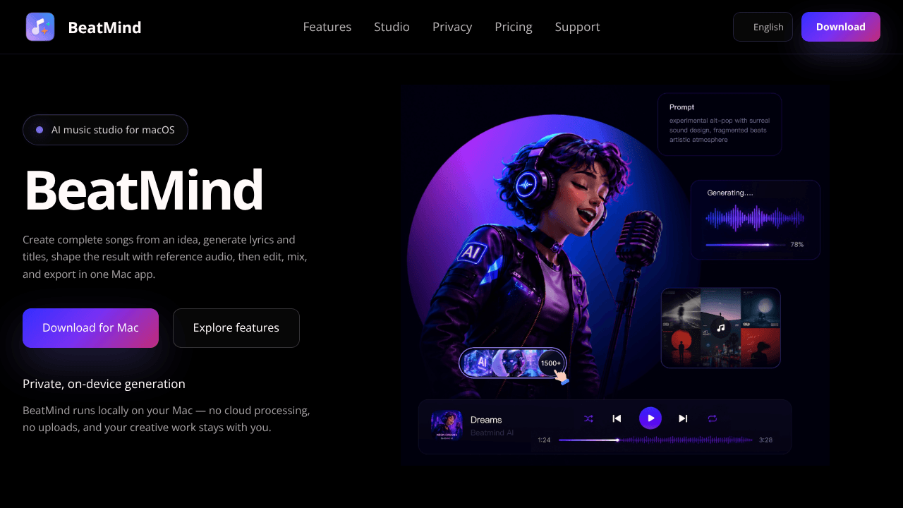 BeatMind website screenshot