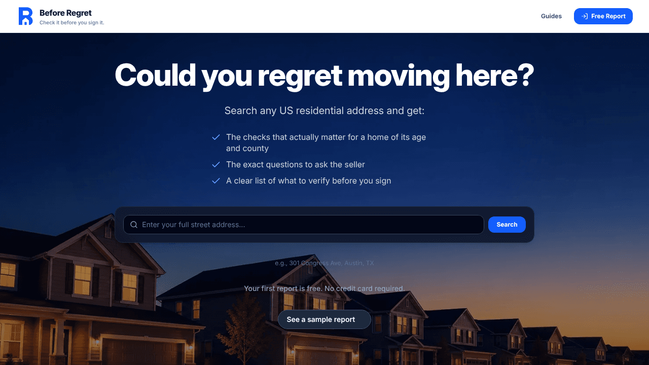 Before Regret - Property Insights website screenshot