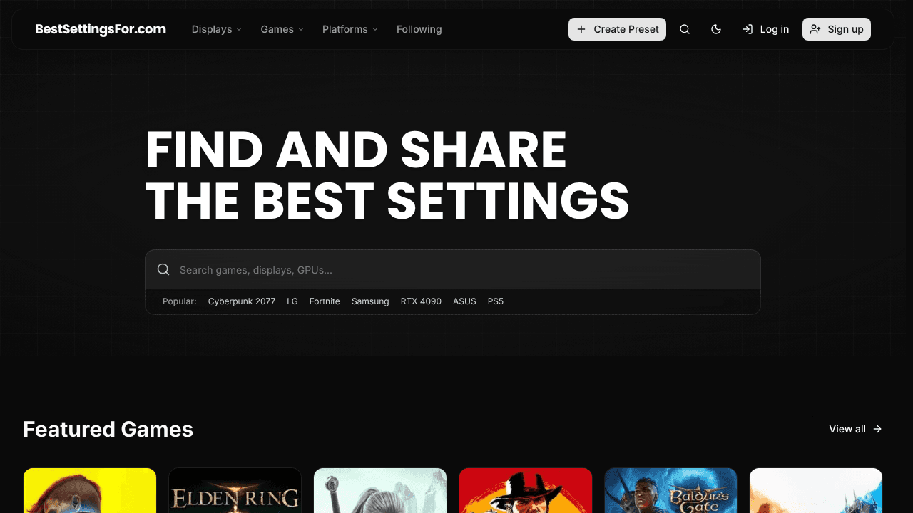 BestSettingsFor.com website screenshot
