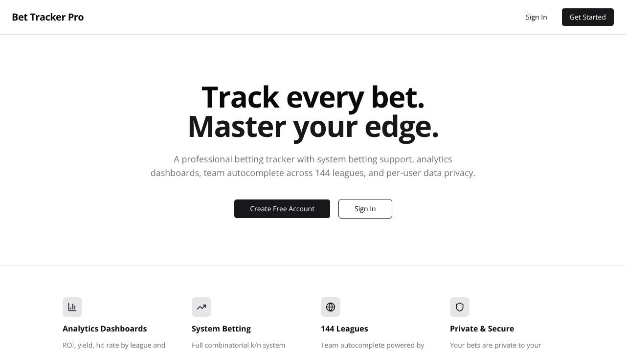 Bet Tracker Pro website screenshot