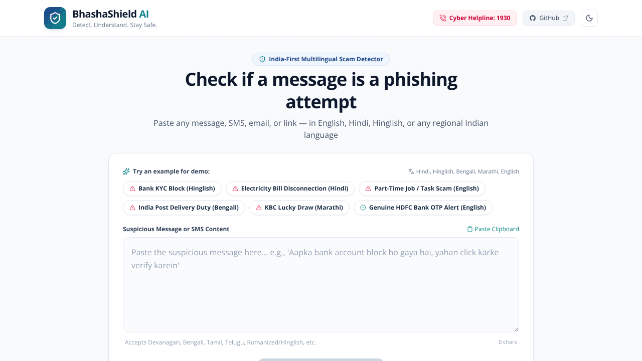 BhashaShield AI website screenshot