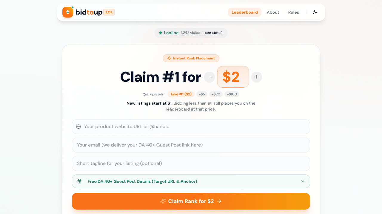 Bid to Up website screenshot