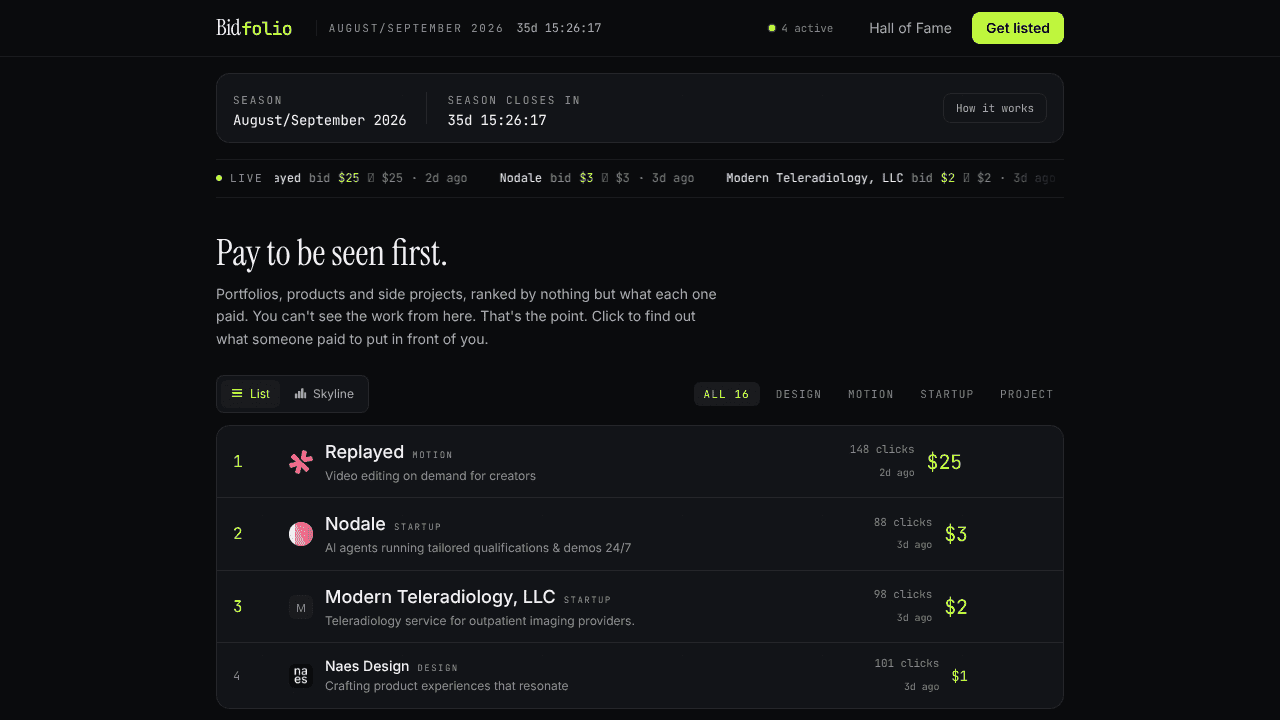 Bidfolio website screenshot