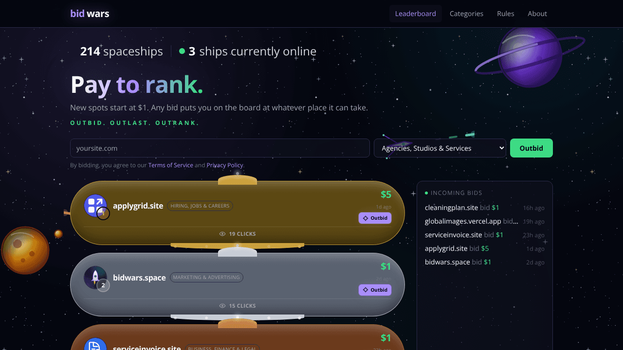BidWars website screenshot