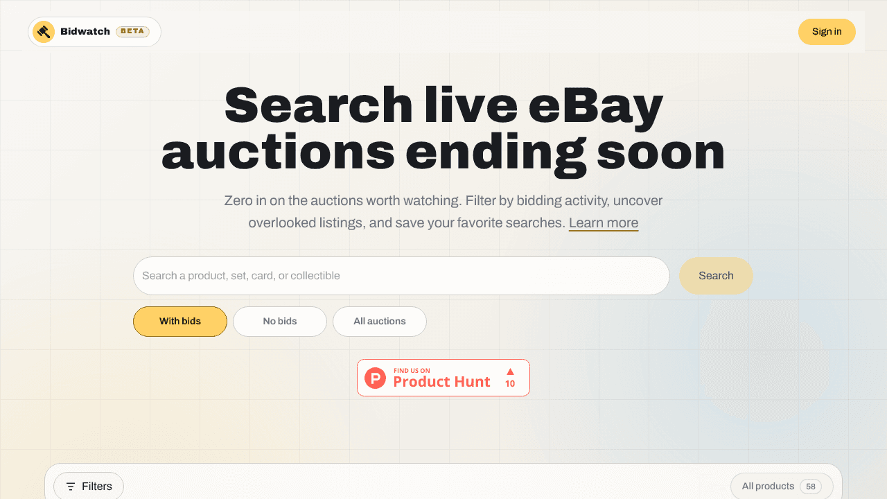 Bidwatch website screenshot