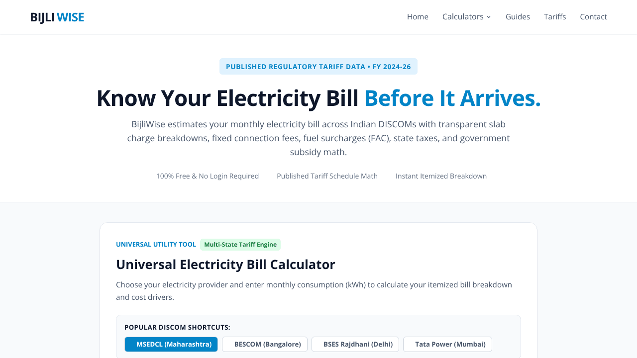 BijliWise website screenshot