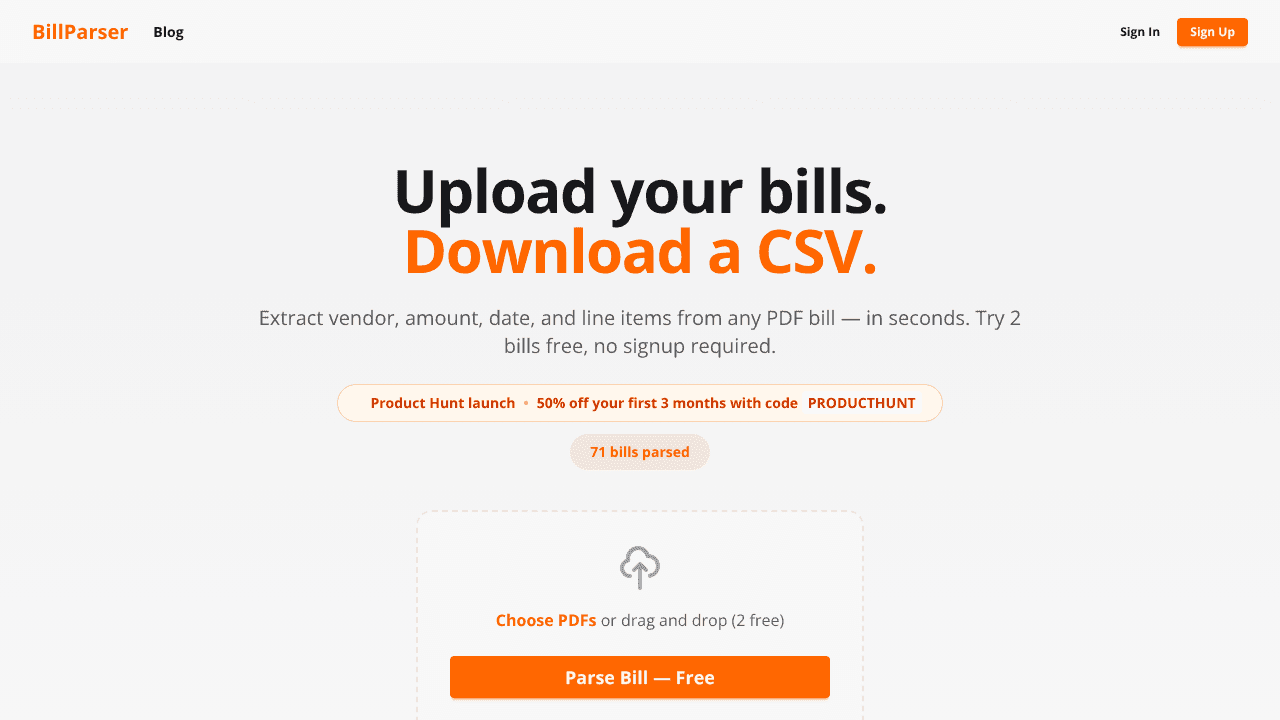 Billparser website screenshot