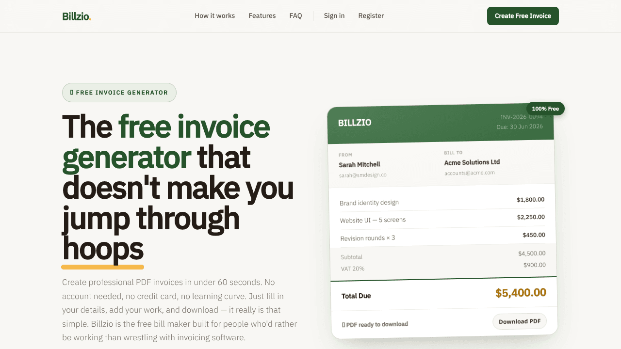 Billzio website screenshot