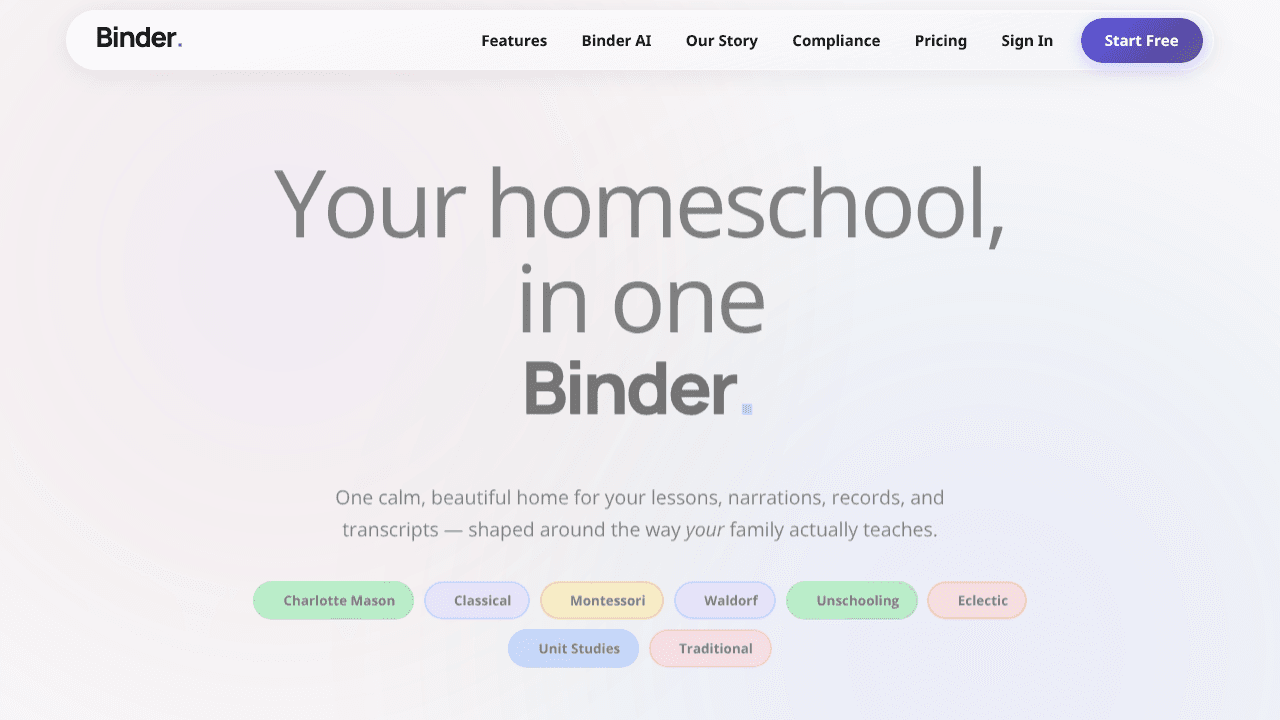 Binder website screenshot