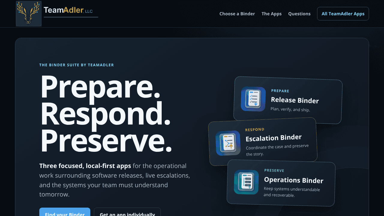 Binder Suite website screenshot