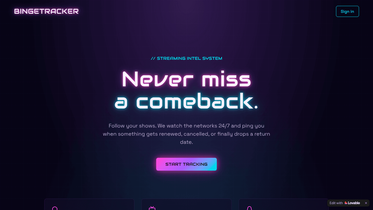 BingeTracker website screenshot