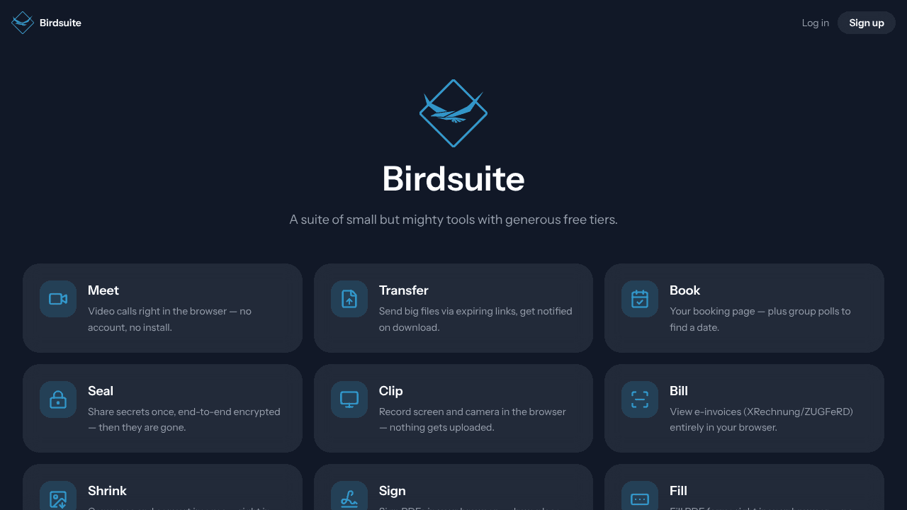 Birdsuite website screenshot