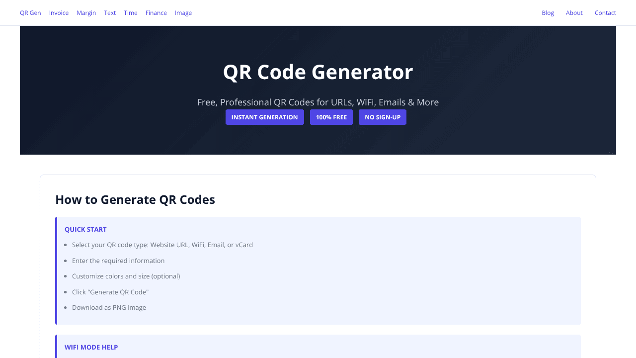 BizQRGen website screenshot