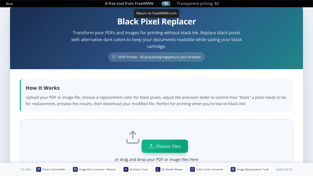 Black Pixel Replacer website screenshot