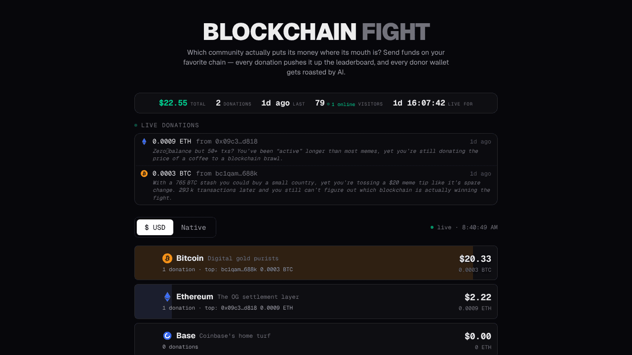 Blockchain Fight website screenshot