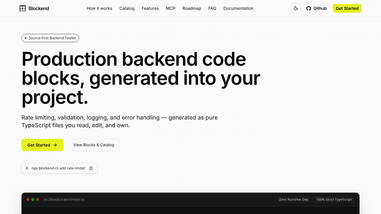 Blockend website screenshot