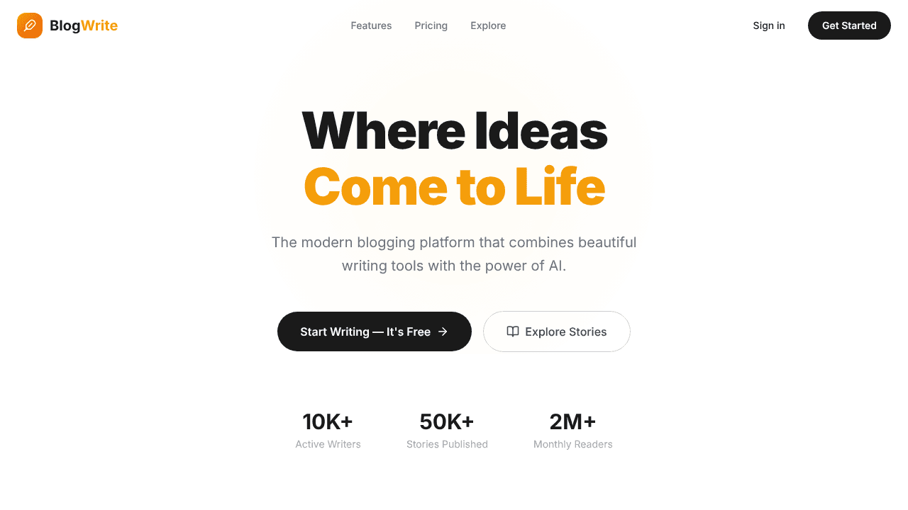 BlogWrite website screenshot