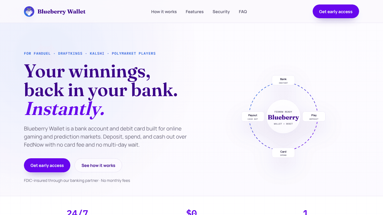 Blueberry Wallet website screenshot