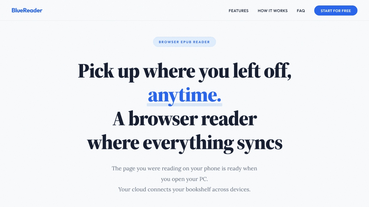 BlueReader website screenshot