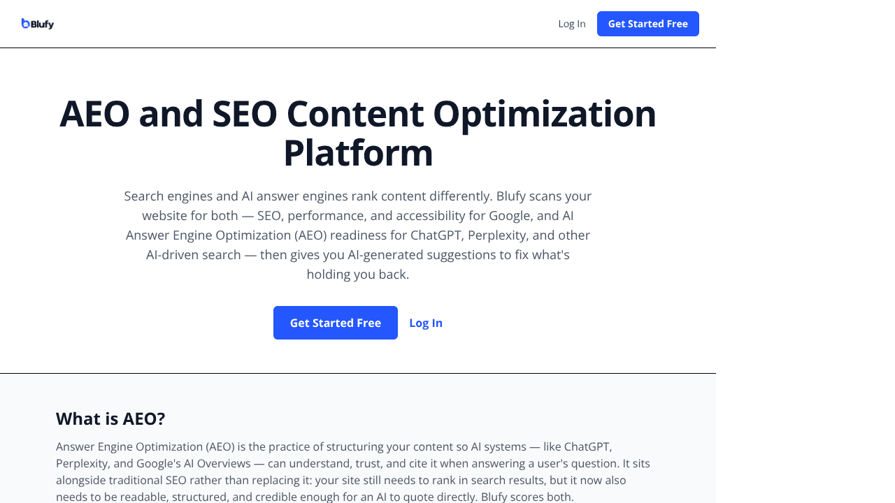 Blufy website screenshot