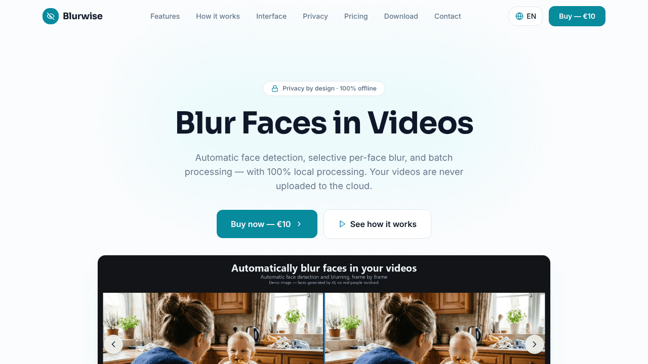 Blurwise: Offline Face Blur website screenshot