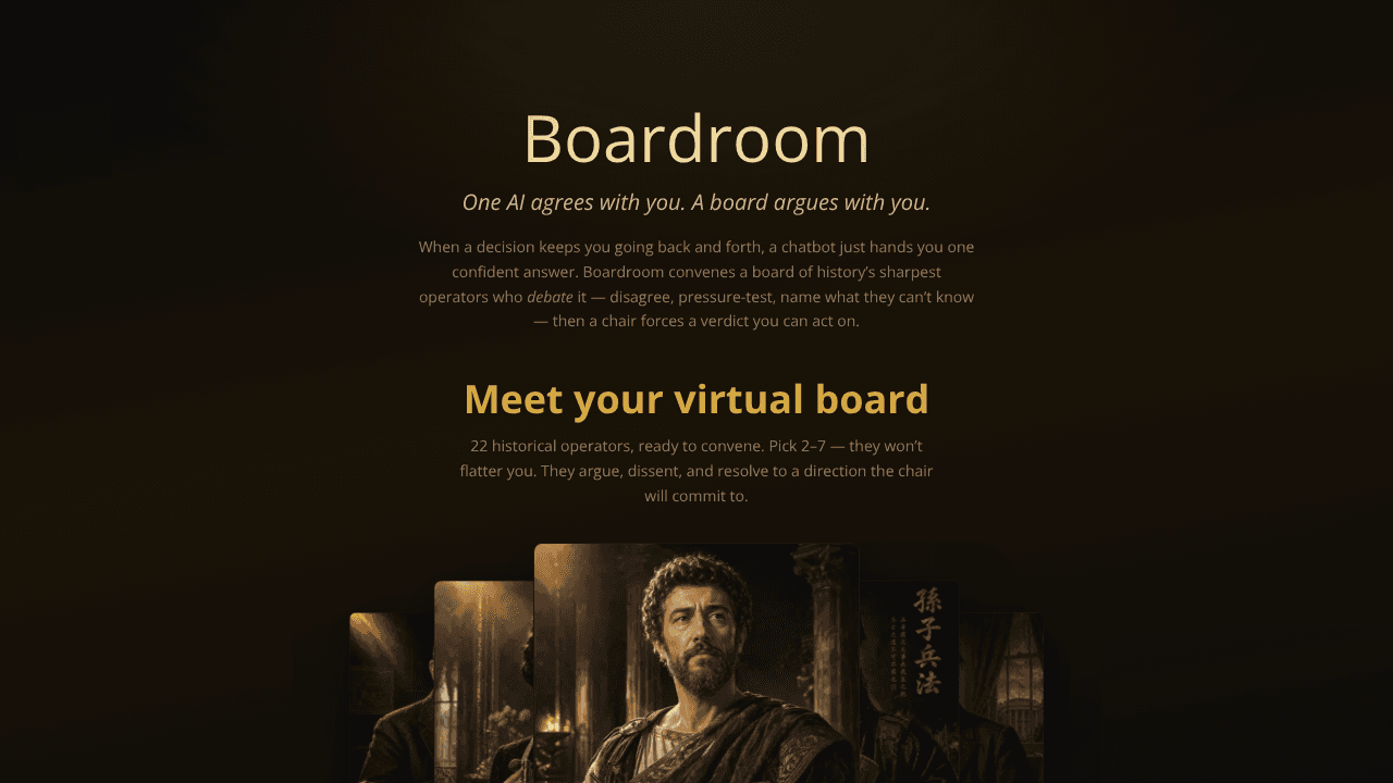 Boardroom: History's greatest minds website screenshot