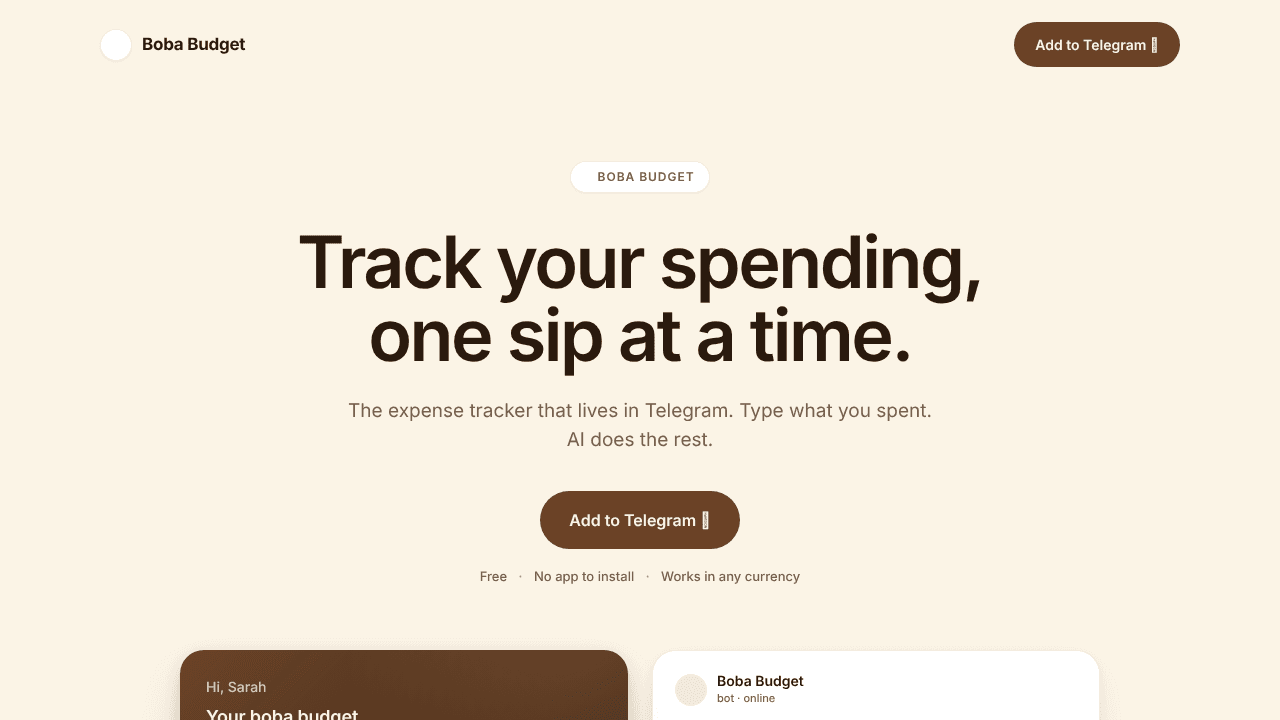 Boba Budget website screenshot
