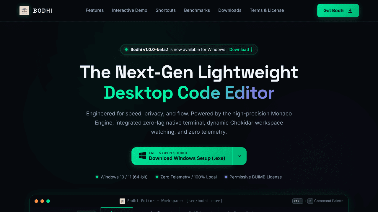 Bodhi website screenshot