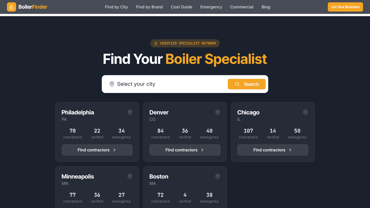 BoilerRepairFinder website screenshot