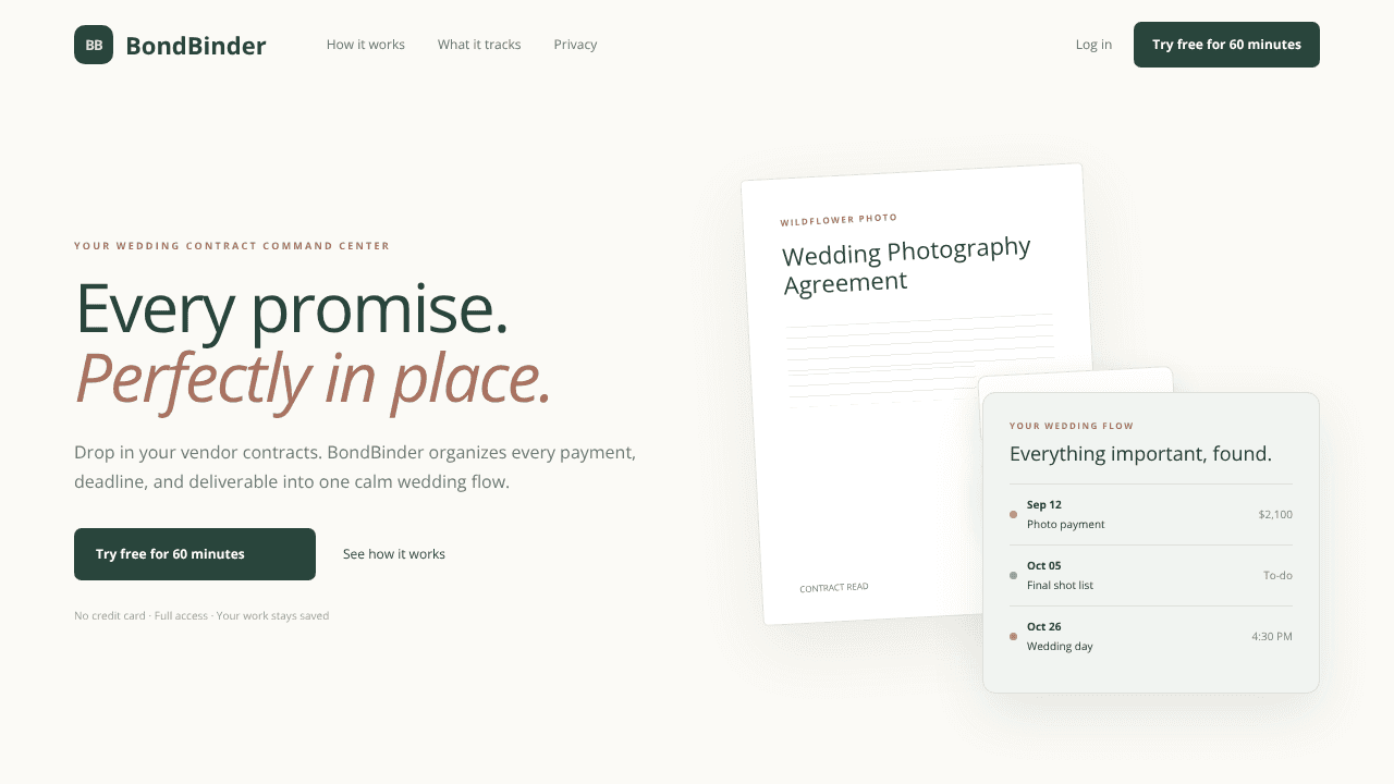 BondBinder website screenshot