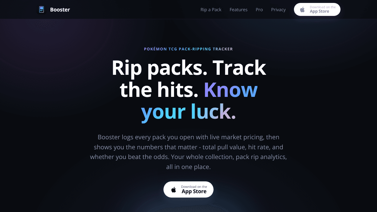 Booster - TCG Pack Tracker website screenshot