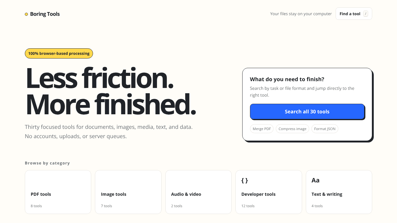 Boring Tools website screenshot