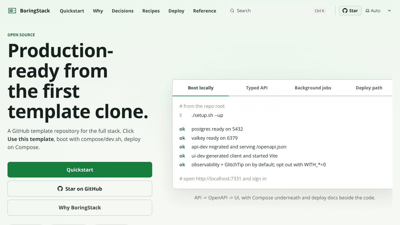 BoringStack website screenshot