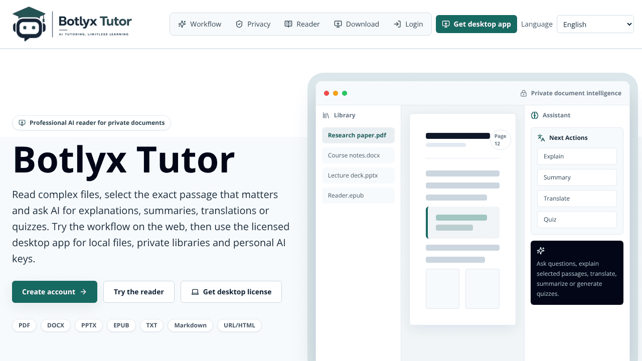 Botlyx Tutor website screenshot