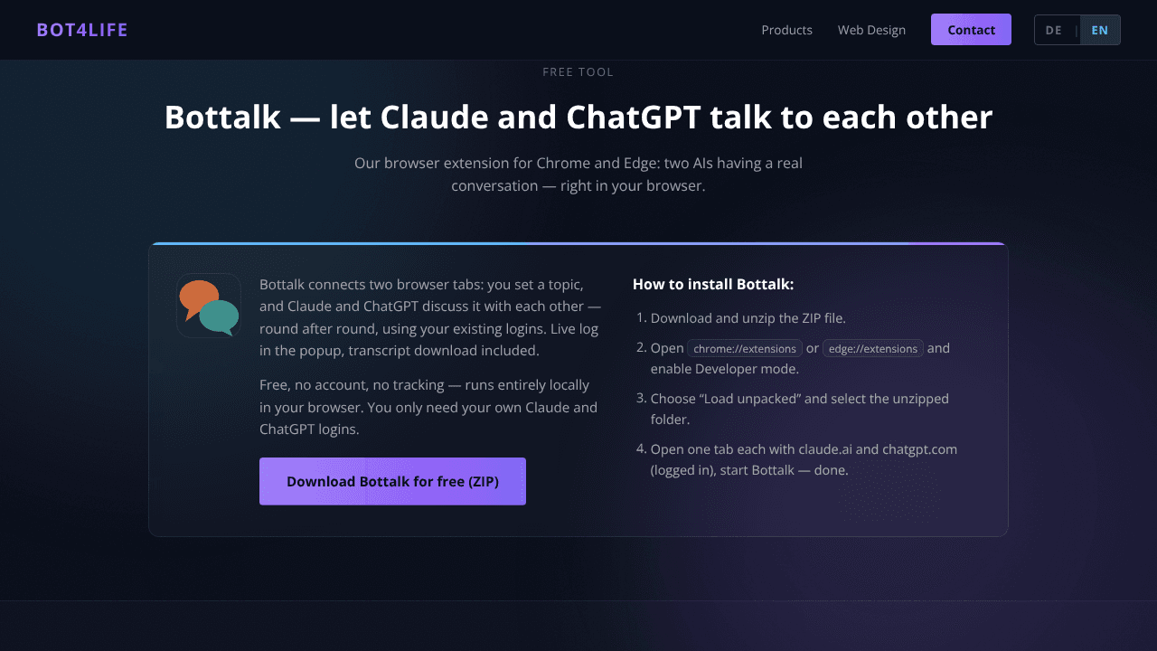Bottalk website screenshot