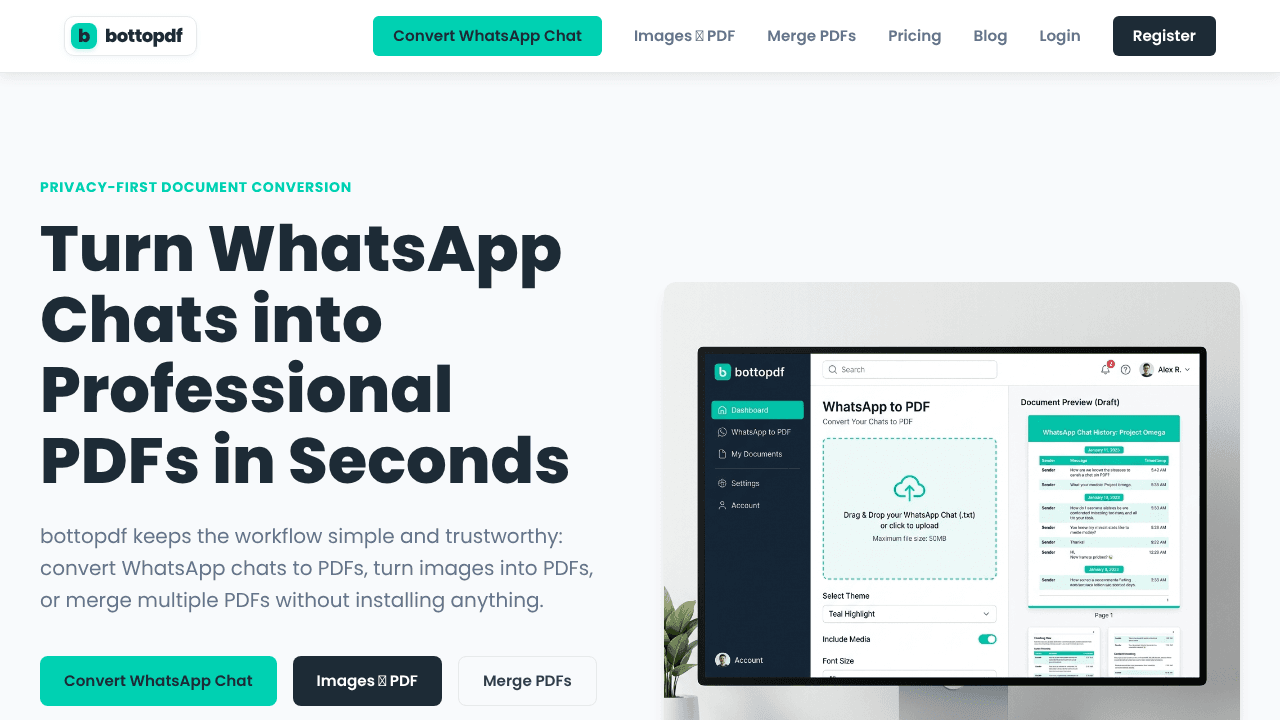 bottopdf website screenshot