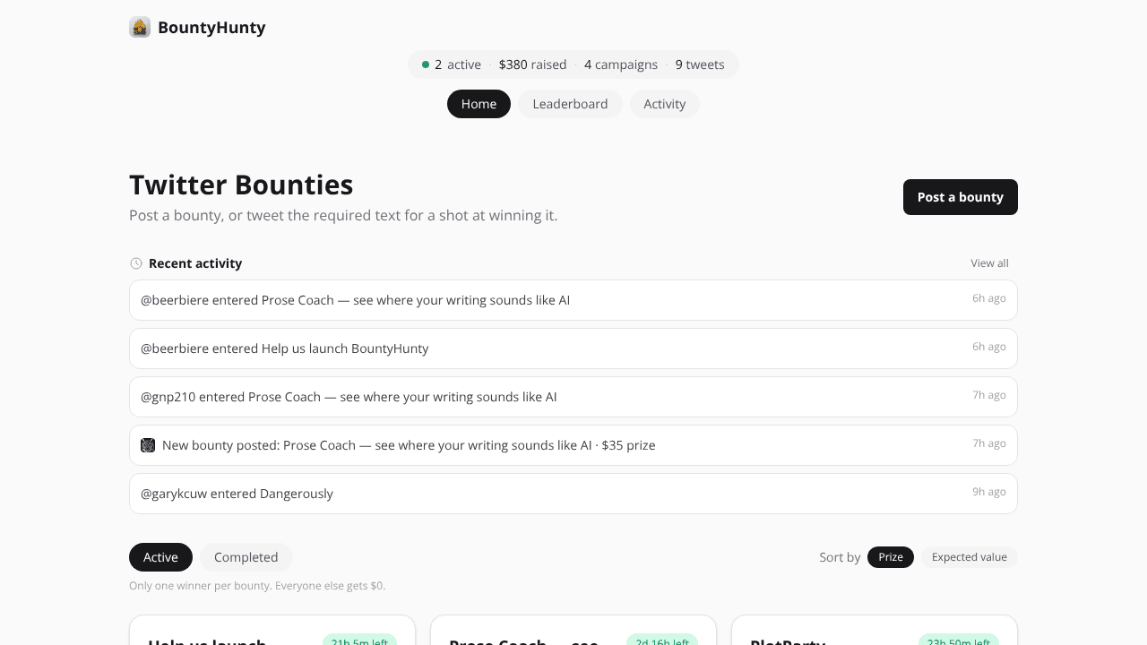 BountyHunty website screenshot
