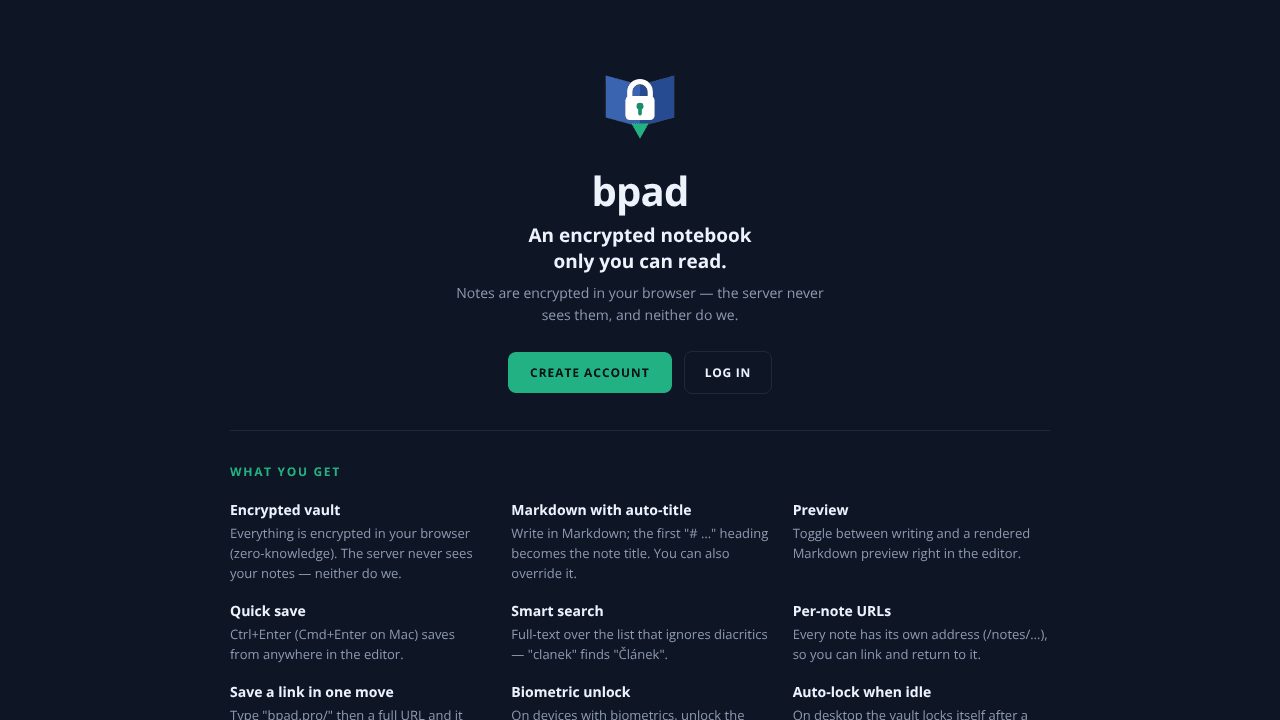 bpad website screenshot