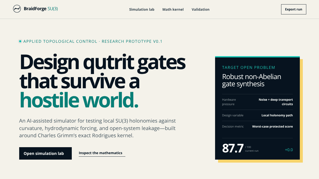 BraidForge SU(3) website screenshot