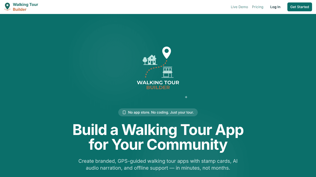Branded GPS walking tour apps website screenshot