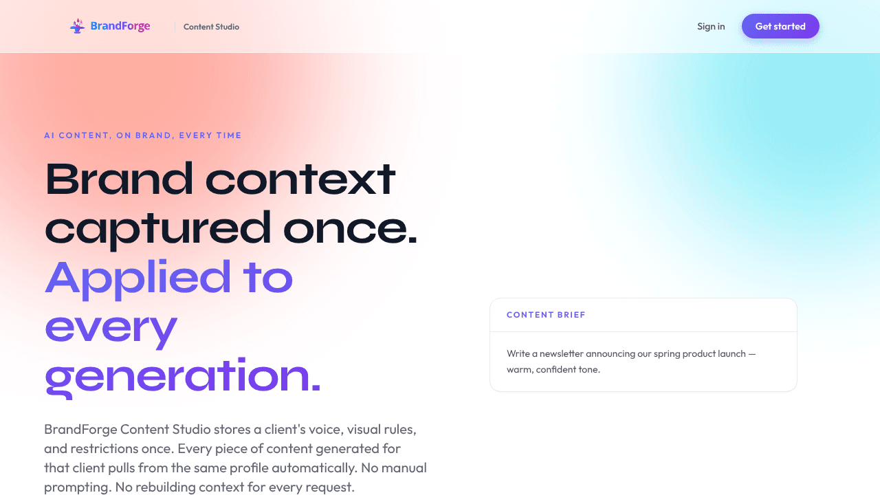 BrandForge Content Studio website screenshot
