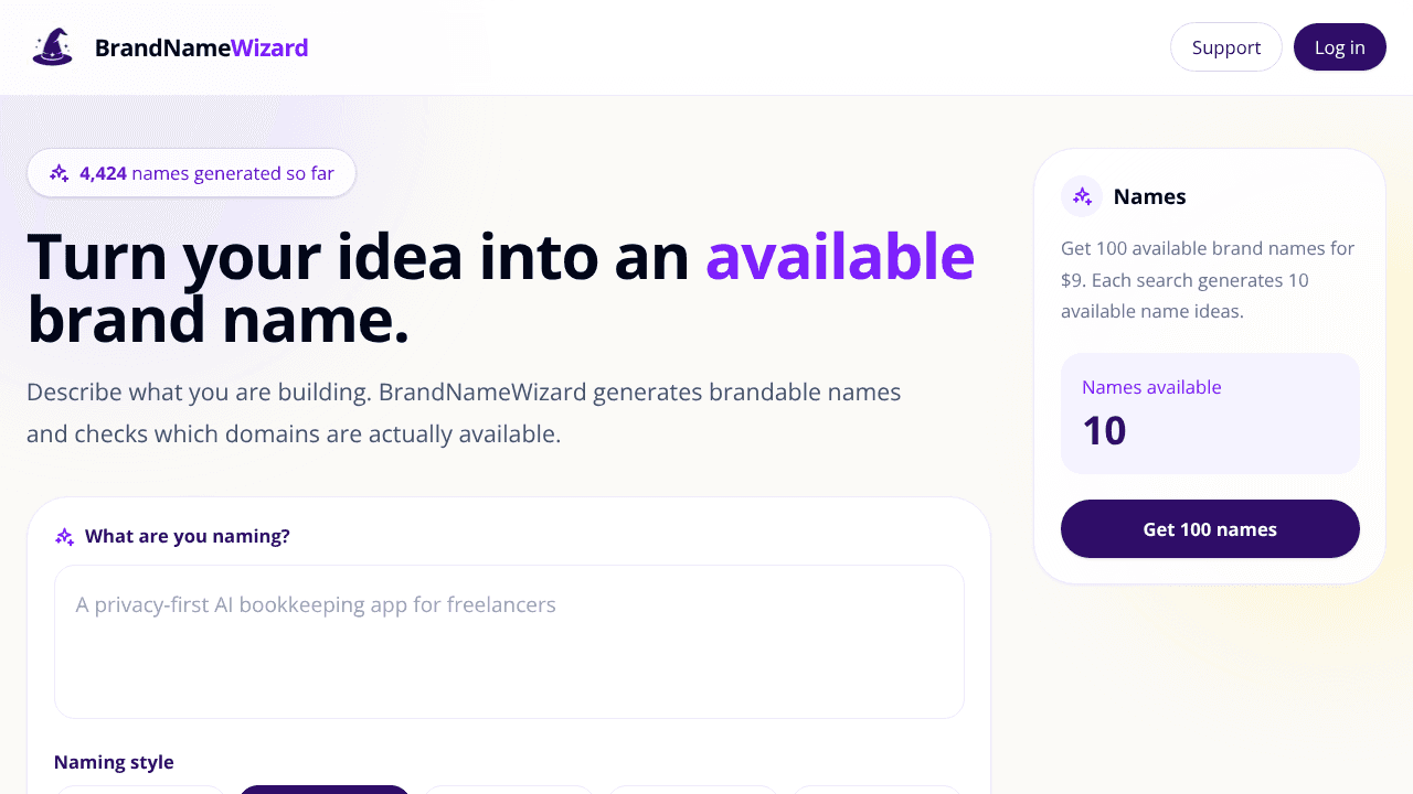 BrandNameWizard website screenshot
